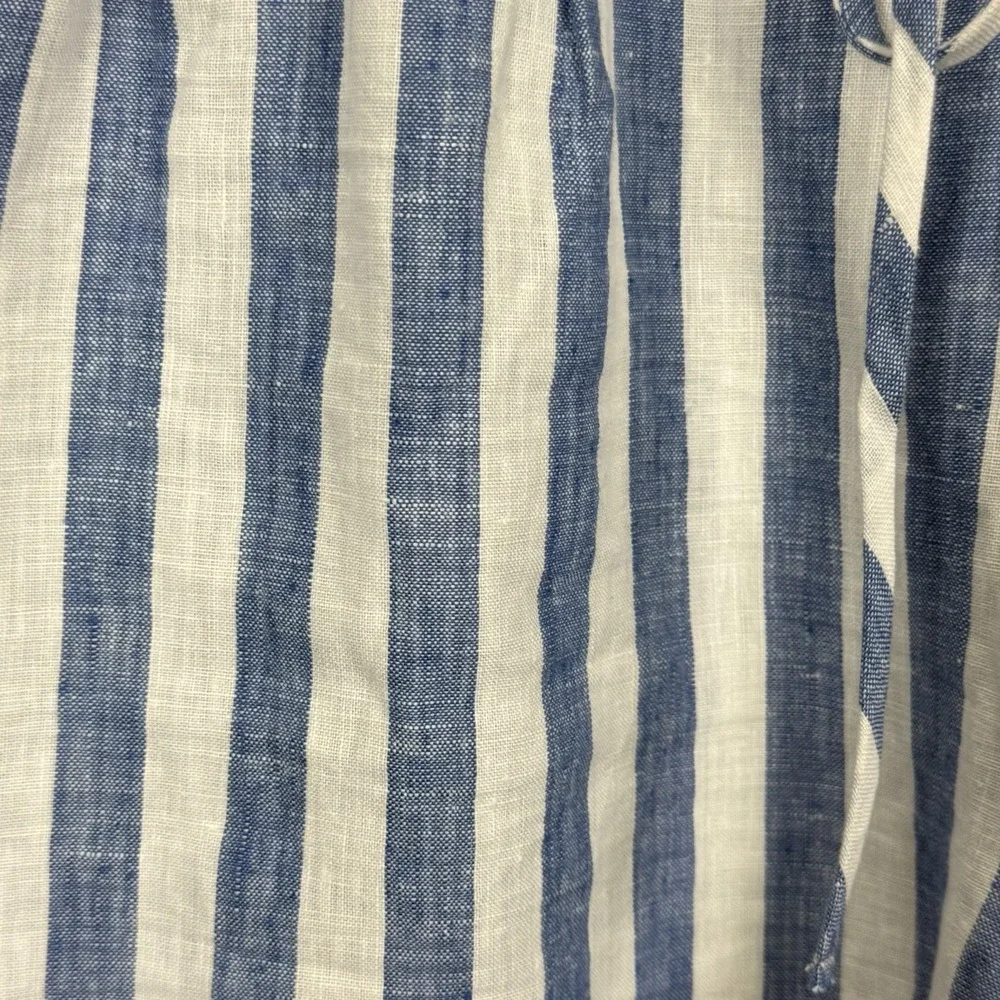 Reformation Blue White Stripe 100% Linen Wide Leg Drawstring Pants Womens XS